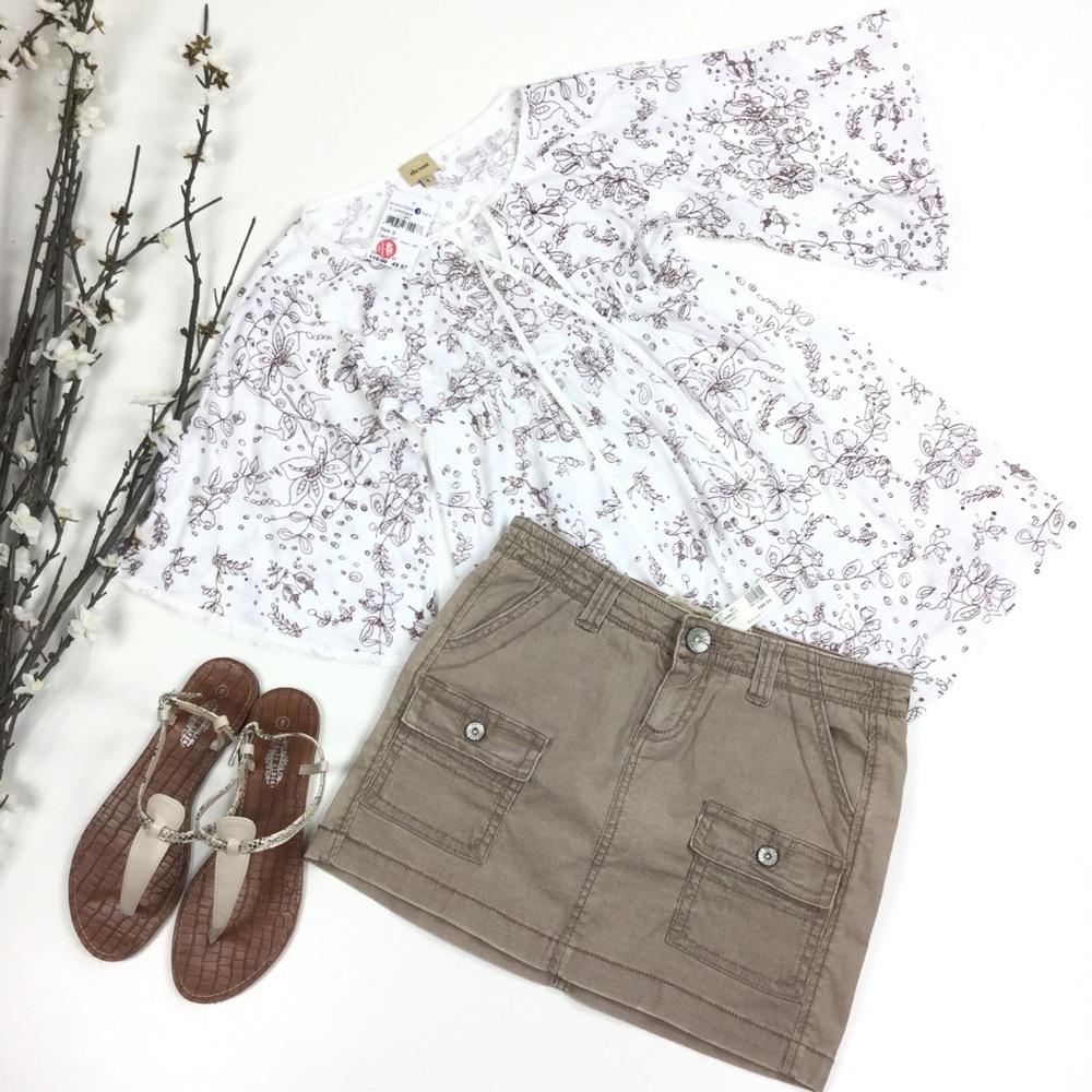 Marlow Khaki Linen Blend Mini Cargo Skirt